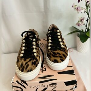 NWT Stuart Weitzman Brown and Black Sneakers with Animal Print